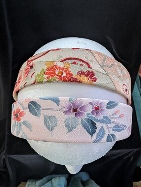 Floral Pink and Cream Wide Fabric Headbands -